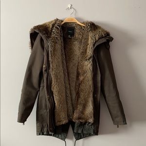 Olive Coat with Fur Lining